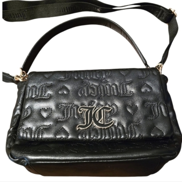 Juicy Couture Black Crossbody Bag Pink League Logo Flap Adjustable Strap Purse - Picture 10 of 10
